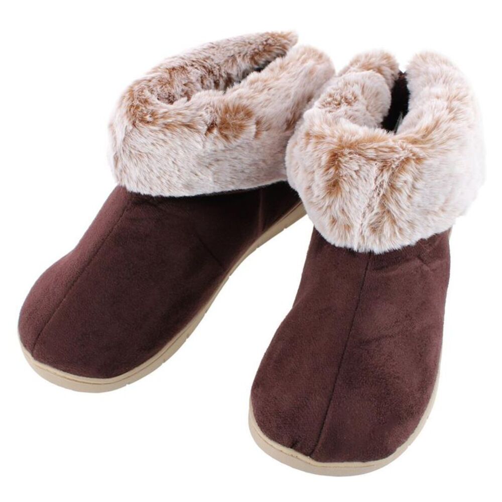 Isotoner Women's Recycled Microsuede and Faux Fur Boot Slipper
